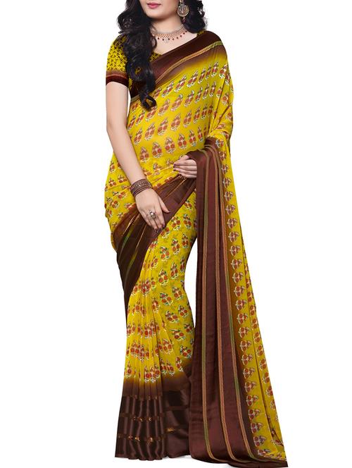 yellow,brown georgette saree - 10801341 - Very Small Image - 1