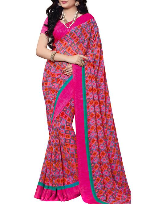 pink georgette saree - 10801345 - Very Small Image - 1