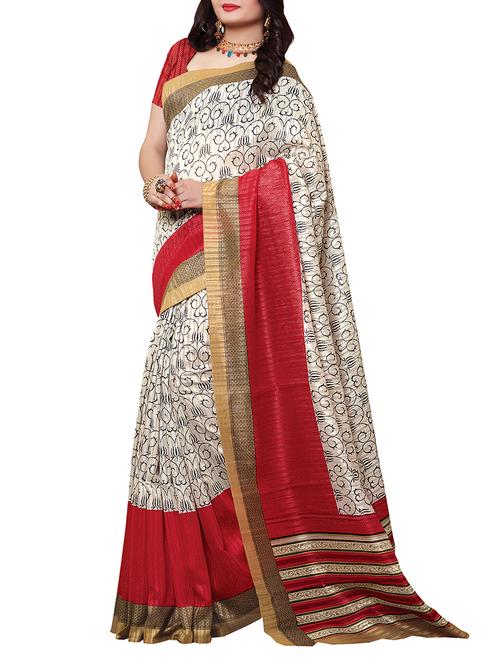 white, red cotton saree - 10801348 - Very Small Image - 1