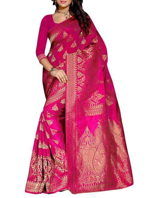 pink silk blend banarasi saree with blouse - 10801542 - Very Small Image - 1