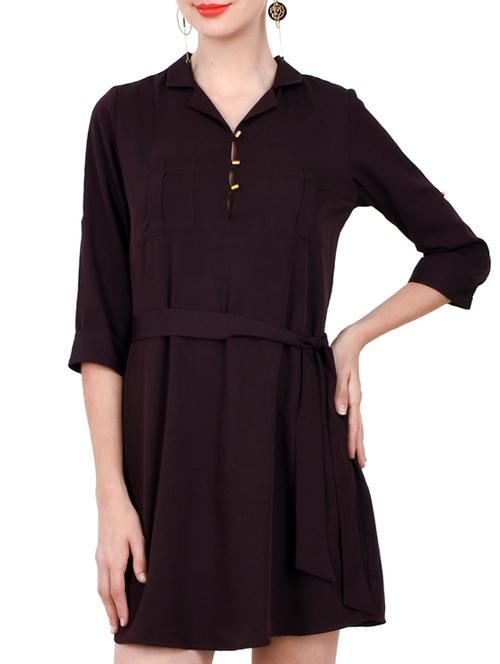 maroon poly crepe dress - 10805751 - Very Small Image - 1