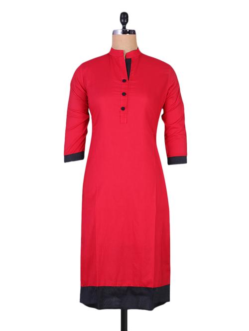 plain red cotton kurta - 1080668 - Very Small Image - 1