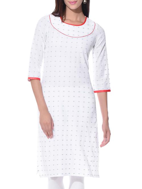 white cotton straight kurta - 10807954 - Very Small Image - 1