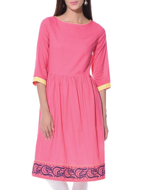 pink cotton plain a-line kurta - 10807956 - Very Small Image - 1