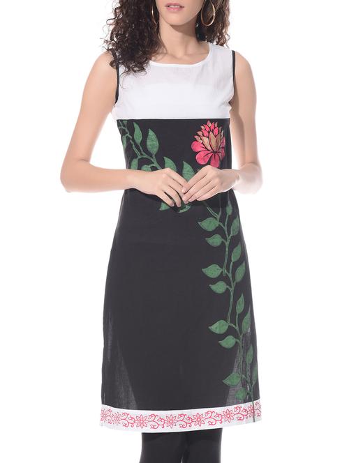 black cotton straight kurta - 10807957 - Very Small Image - 1
