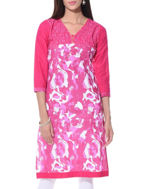 pink cotton straight kurta - 10807971 - Very Small Image - 1