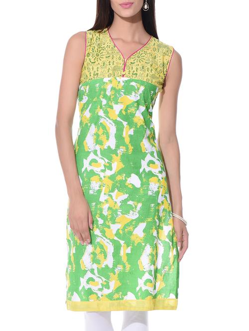 green Cotton Straight Kurta - 10807972 - Very Small Image - 1