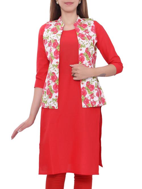 red cotton straight kurta - 10808102 - Very Small Image - 1