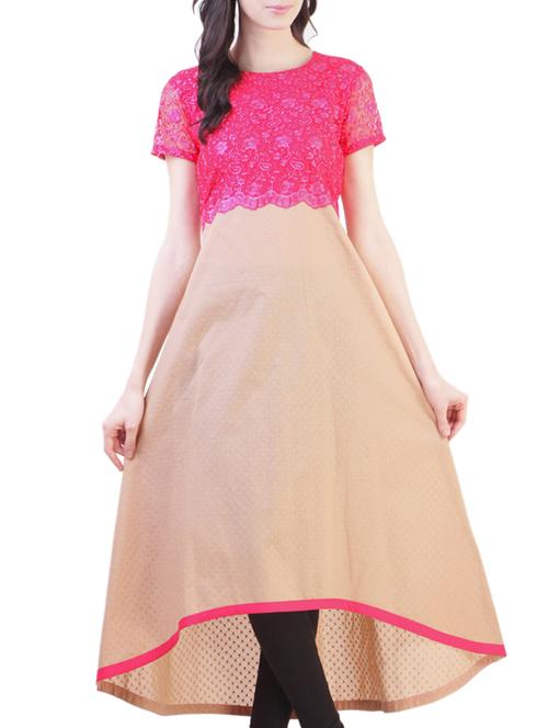 pink printed high low kurta - 10808149 - Very Small Image - 1