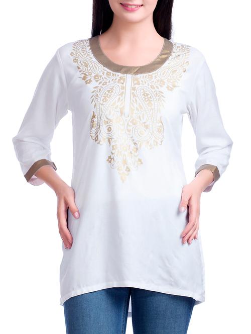 white rayon kurti - 10808159 - Very Small Image - 1