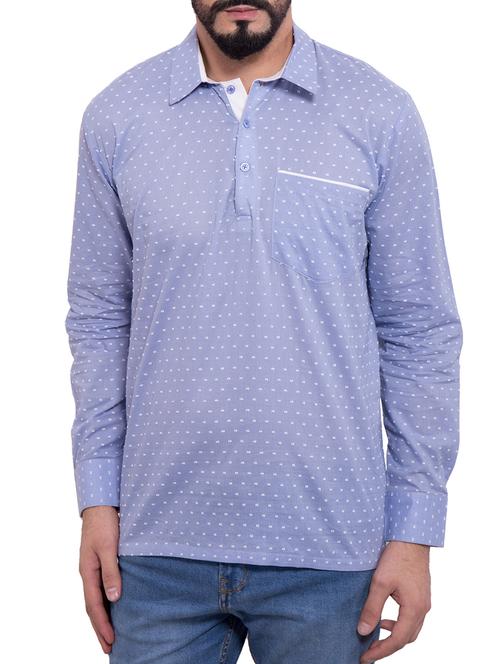 powder blue short cotton kurta - 10808895 - Very Small Image - 1
