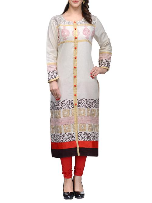 cream rayon kurta - 10809449 - Very Small Image - 1