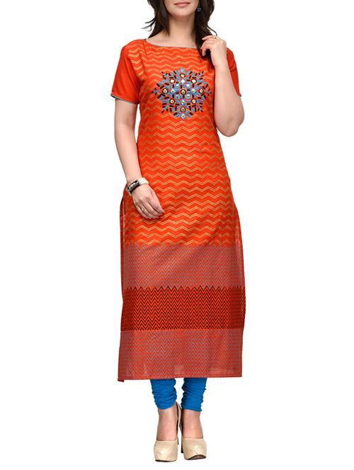 orange cotton straight kurta - 10809470 - Very Small Image - 1