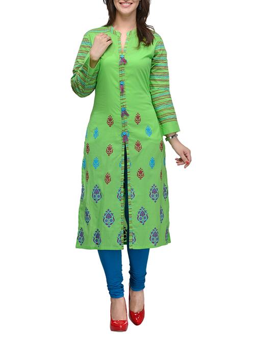 green high slit straight kurta - 10809473 - Very Small Image - 1