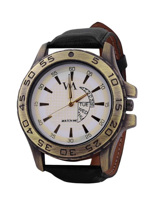black leather analogue watch - 10809581 - Very Small Image - 1