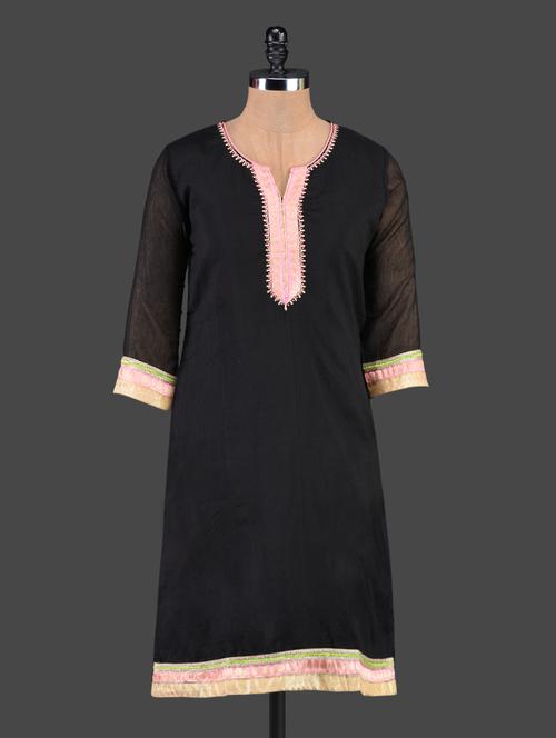 multi color border chanderi silk kurta - 1081218 - Very Small Image - 1