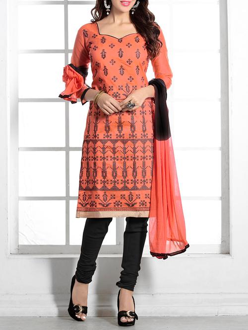 red cotton un-stitched dress material - 10814164 - Very Small Image - 1