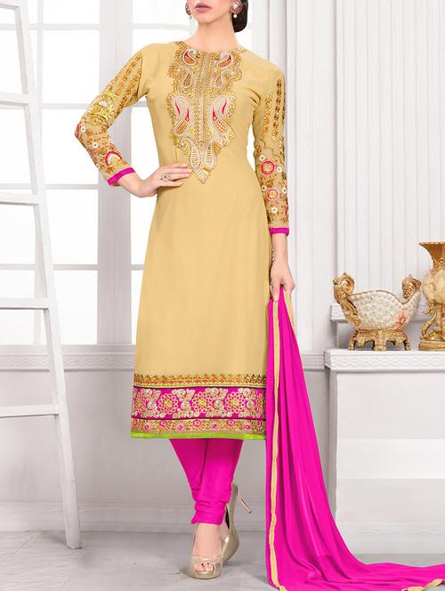 yellow georgette un-stitched dress material - 10814213 - Very Small Image - 1