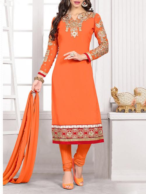 orange georgette un-stitched dress material - 10814214 - Very Small Image - 1