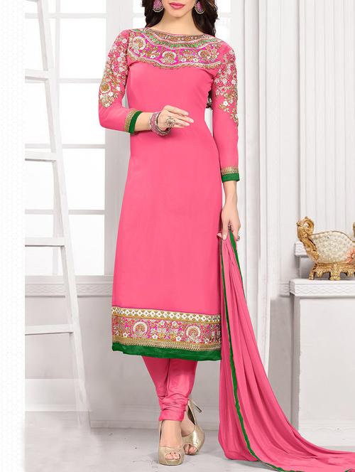 pink georgette un-stitched dress material - 10814216 - Very Small Image - 1