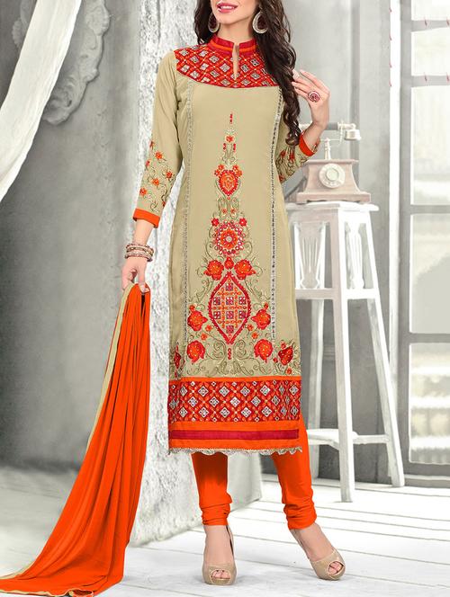 cream georgette un-stitched dress material - 10814229 - Very Small Image - 1