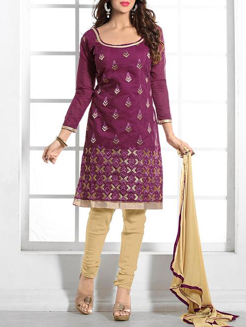 purple cotton un-stitched dress material - 10814259 - Very Small Image - 1