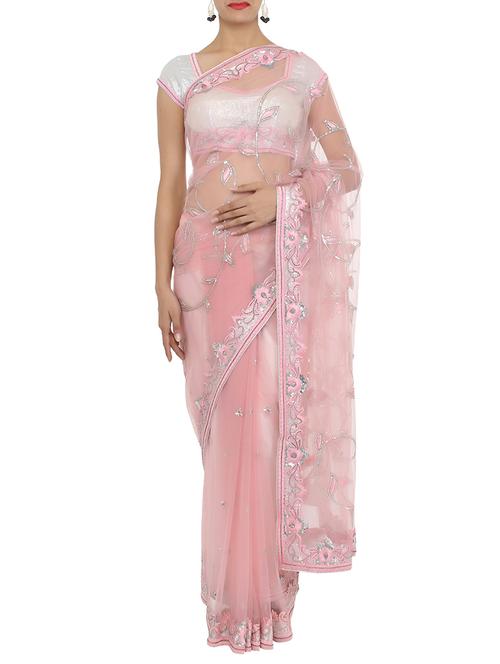 pink net saree - 10814369 - Very Small Image - 1