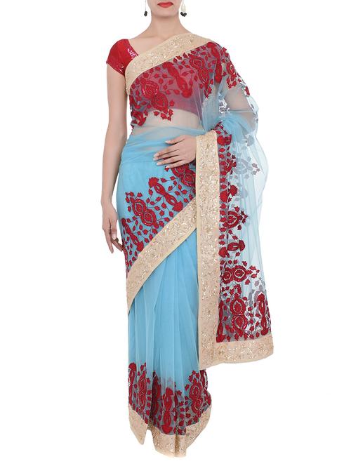 light blue net saree - 10814371 - Very Small Image - 1
