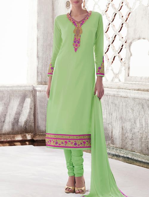 pista green embroidered unstitched suit set - 10820393 - Very Small Image - 1
