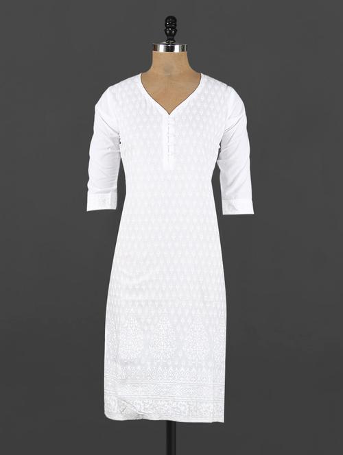 white self printed cotton kurta - 1082235 - Very Small Image - 1