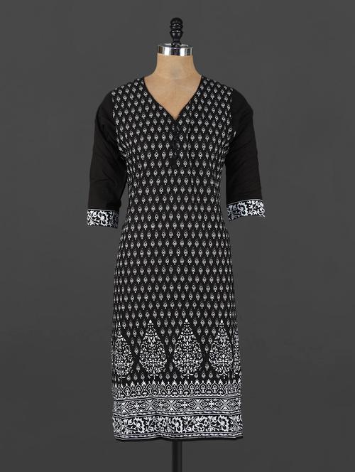 black printed cotton kurta - 1082237 - Very Small Image - 1
