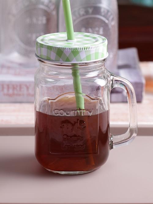 circleware handle jar with color checked lid color straw 480 ml - 10824460 - Very Small Image - 1