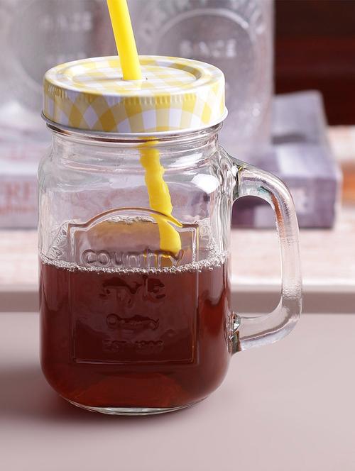 circleware handle jar with color checked lid color straw 480 ml - 10824461 - Very Small Image - 1