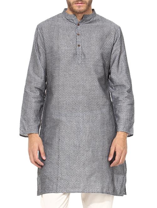grey cotton long kurta - 10824962 - Very Small Image - 1