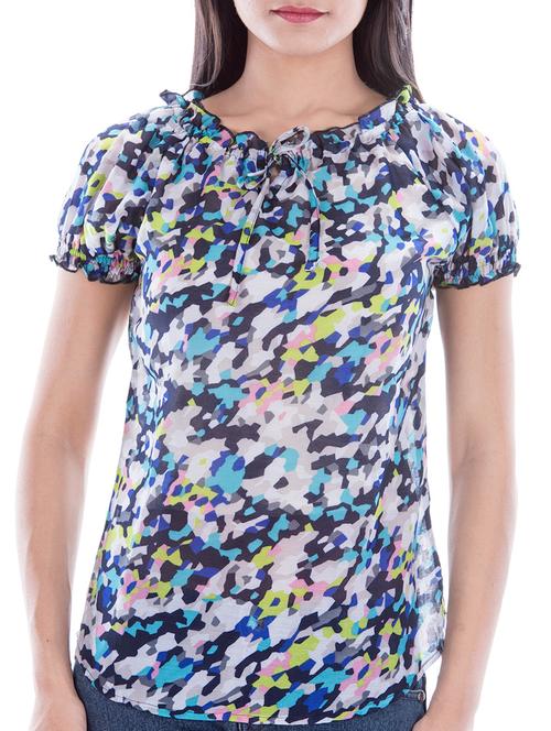 tie up neck printed top - 10827849 - Very Small Image - 1