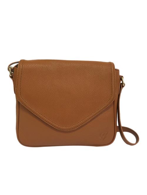 solid tan pure leather sling bag - 10828432 - Very Small Image - 1