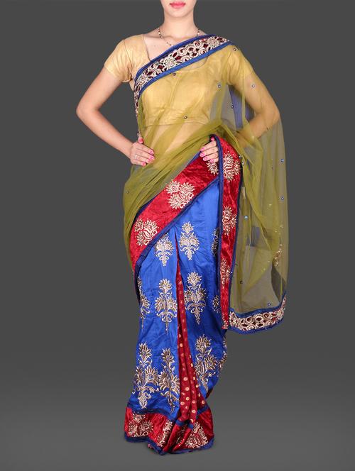 embroidered border net and dupion silk saree - 1083097 - Very Small Image - 1
