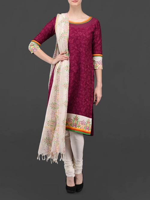 Floral Printed Silk Unstitched Suit Material - 1083251 - Very Small Image - 1