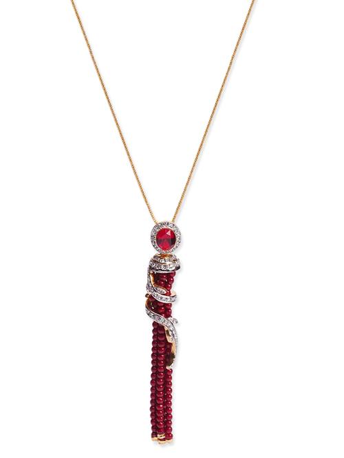 Red Long Dangle Pendant Chain Neckpiece - 1083374 - Very Small Image - 1