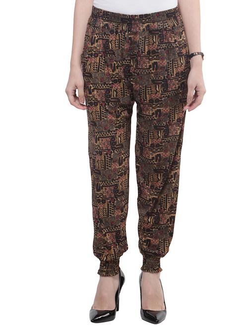 brown polyester floral printed harem pants - 10833942 - Very Small Image - 1