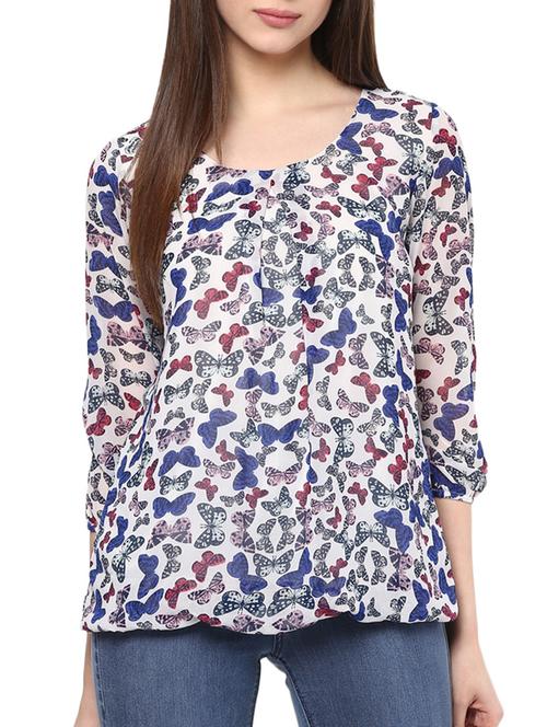 pleated neck butterfly print top - 10835552 - Very Small Image - 1