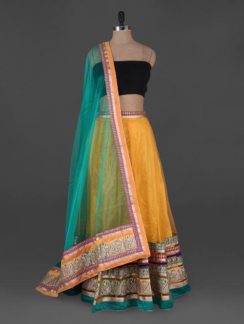 yellow lehenga set with paisley border - 1083735 - Very Small Image - 1