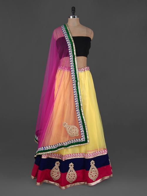 yellow net lehenga set - 1083739 - Very Small Image - 1