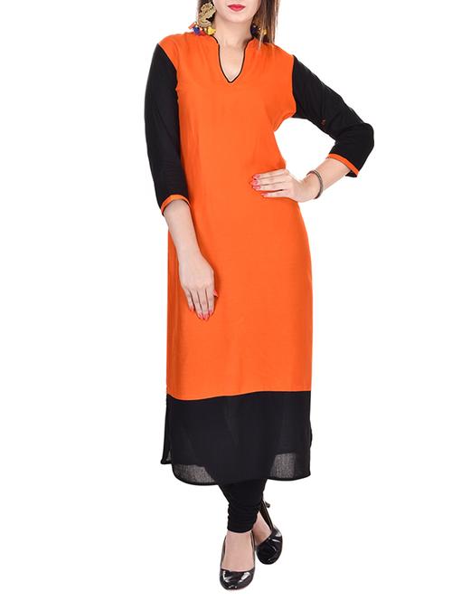 orange, black cotton kurta - 10841057 - Very Small Image - 1