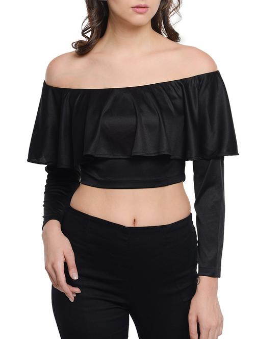 black polyester crop top - 10841172 - Very Small Image - 1