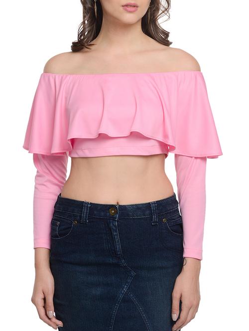 pink polyester crop top - 10841173 - Very Small Image - 1