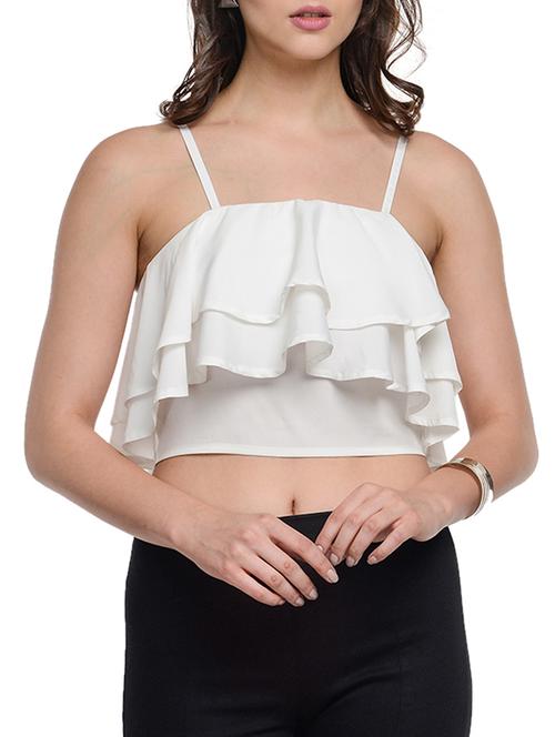 white polyester ruffle top - 10841178 - Very Small Image - 1