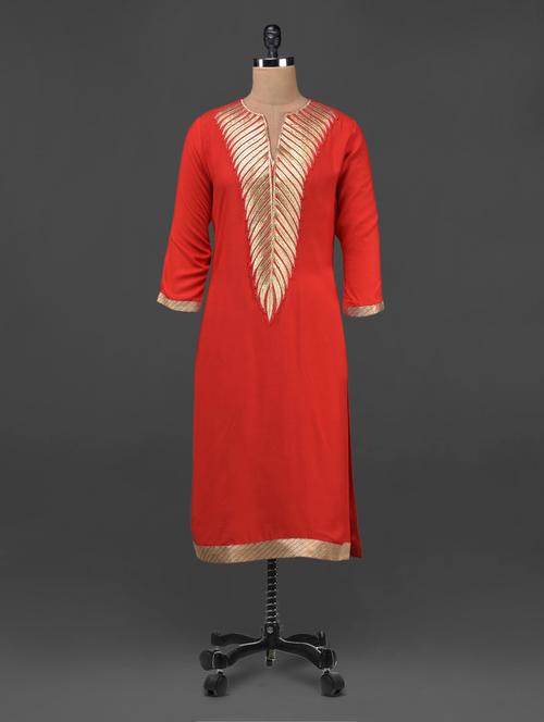 golden leaf patch cotton kurta - 1084220 - Very Small Image - 1