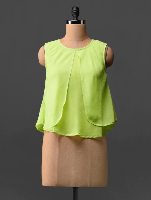 lemon yellow layered georgette top - 1084462 - Very Small Image - 1