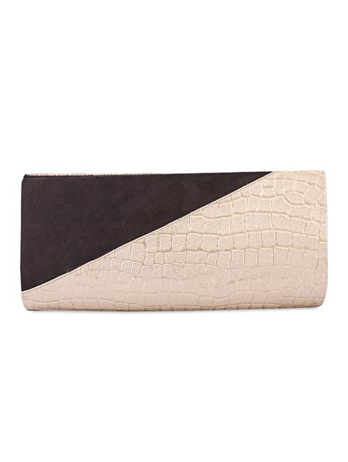 Gold, Grey Textured Leather Clutch - 1085042 - Very Small Image - 1